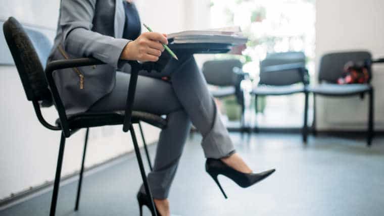 Woman sitting preparing for a job interview